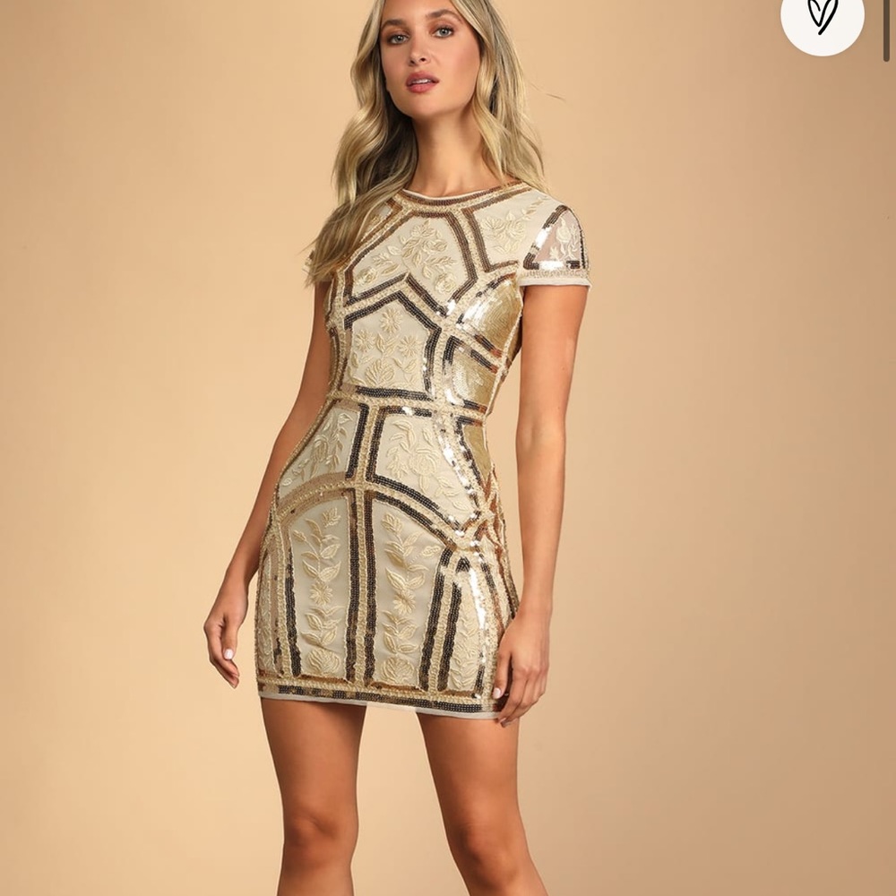 Lulus Spread Your Shine Gold Sequin Embroidered Bodycon Dress